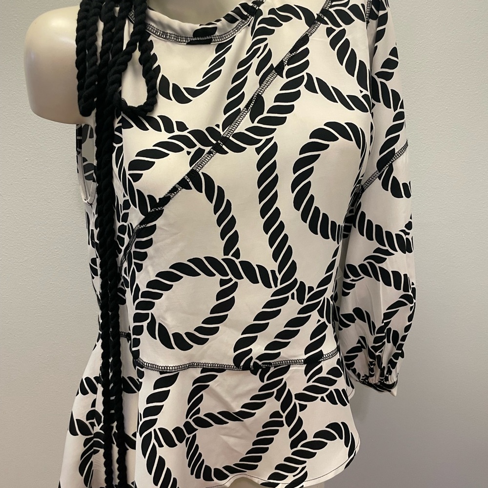 One sleeve elegant black and white blouse